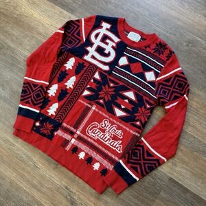 St Louis‎ Cardinals MLB AOP Christmas Sweater Sz Small Contest Trees Snowflakes